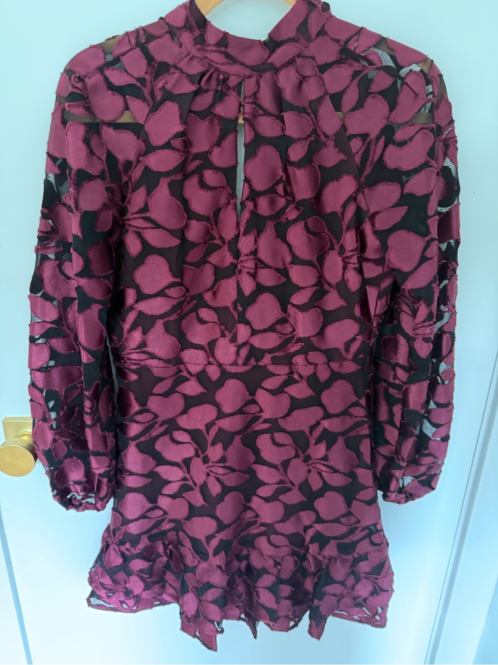 Adelyn Rae Black and Magenta Layered Floral Long-Sleeve Mini Dress